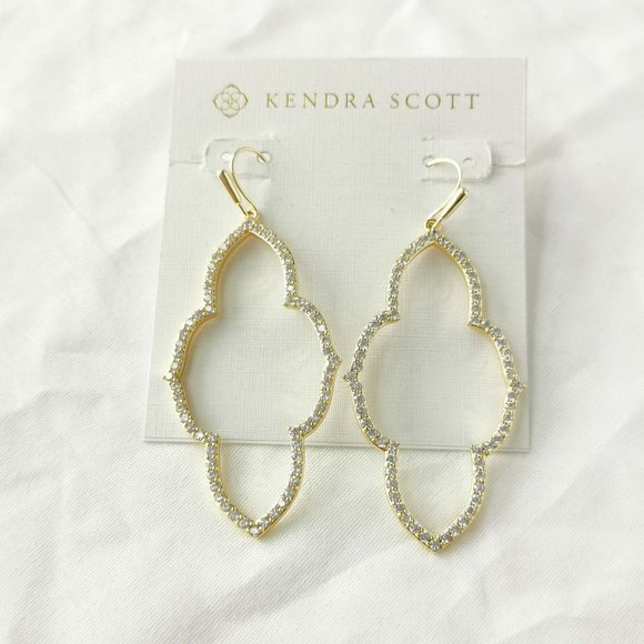 Abbie Gold White Crystal Open Frame Earrings NEW - Picture 1 of 3